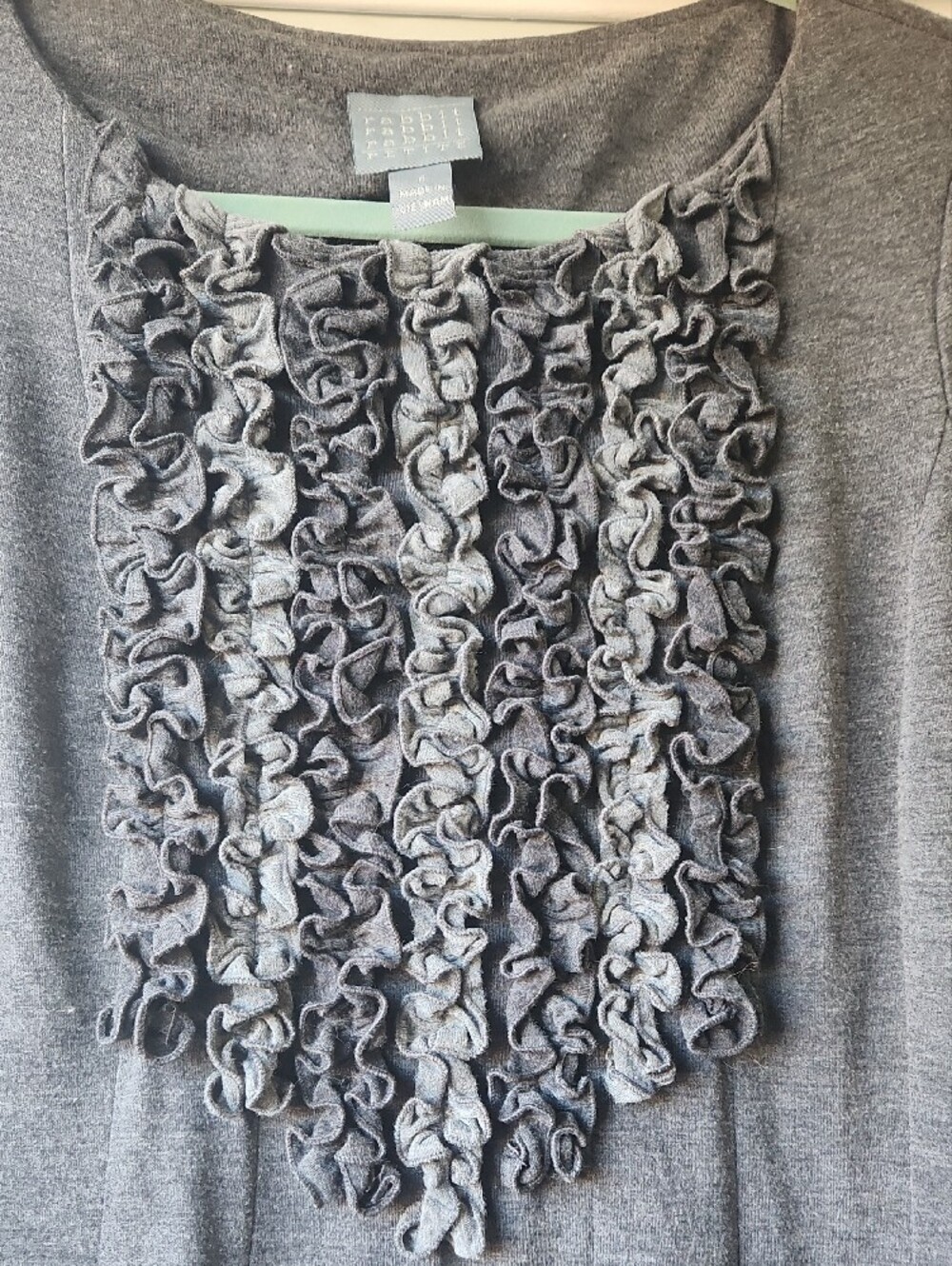 Rabbit Rabbit Rabbit Gray Ruffle Front Long Sleeve Dress - Picture 3 of 10